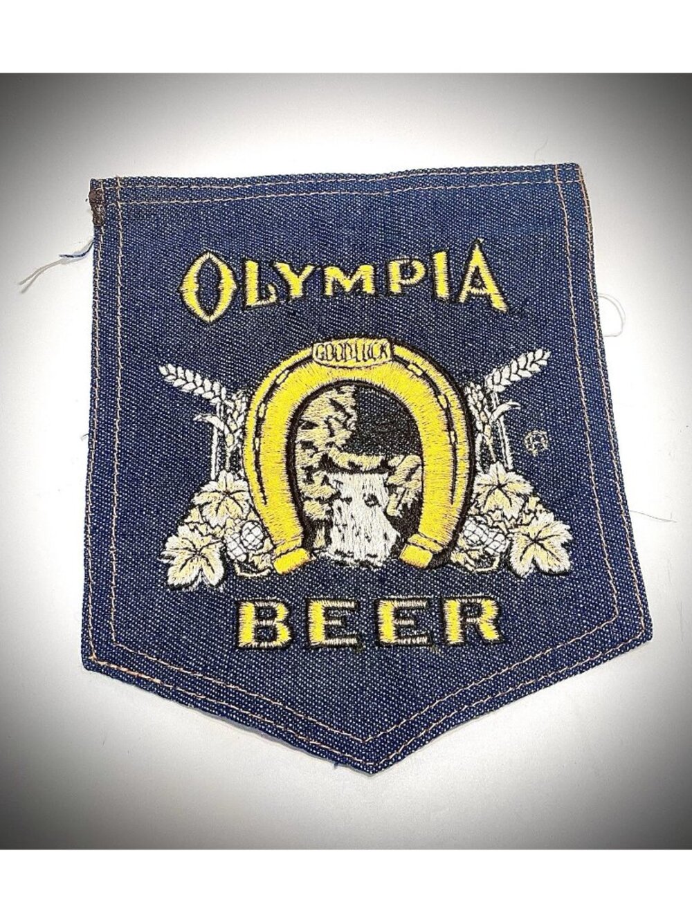 Vintage Olympia Beer Denim Pocket Patch Embroidered Good Luck Horseshoe 1970s